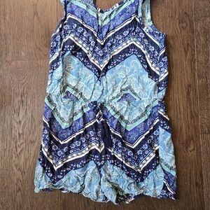 Justice Blue and Teal Paisley Chevron Girls' One-Piece Romper